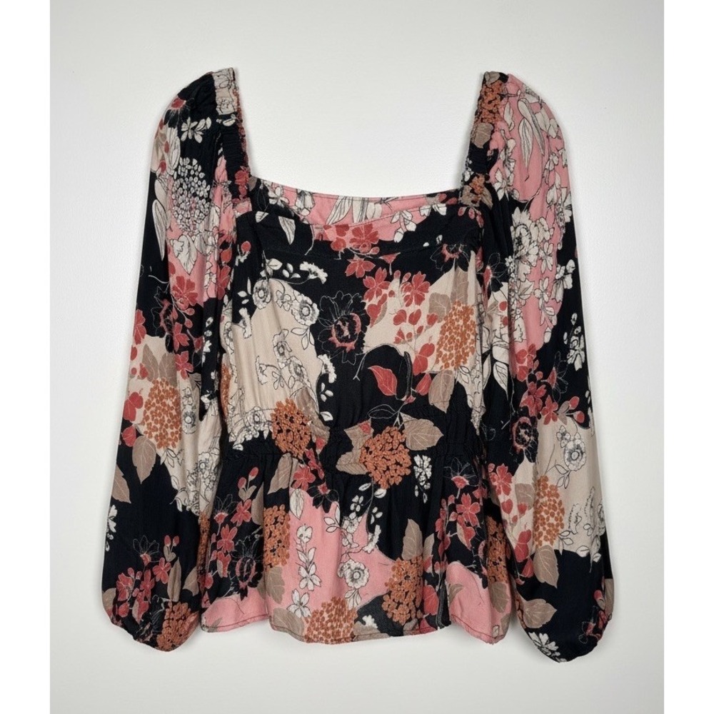 Spartina 449 Size Large Floral Smocked Waist Bell Sleeve Boho Peasant Blouse